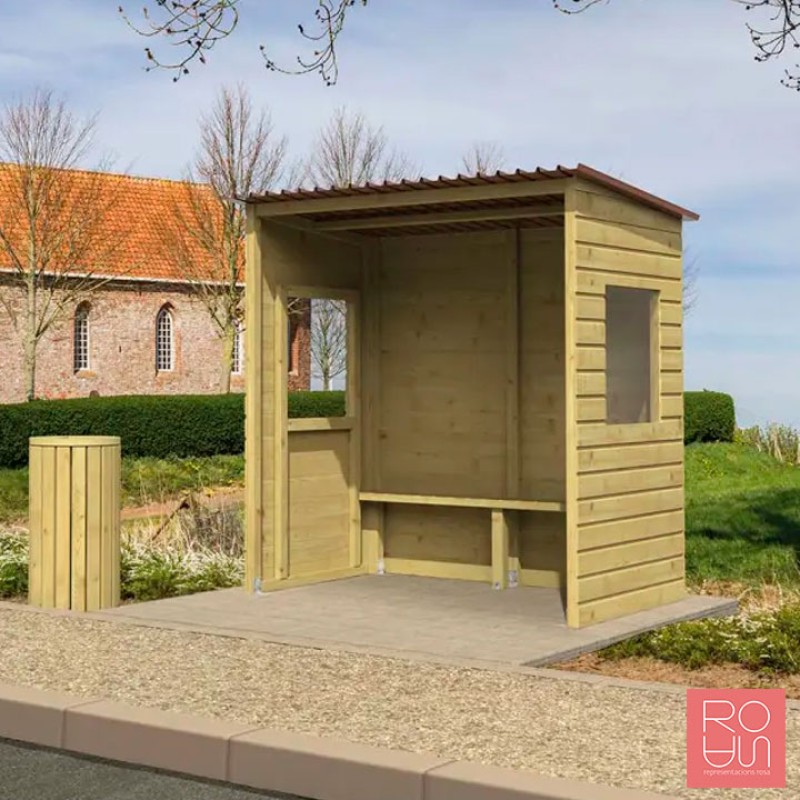 Marquesina parada d'autobús Turín fabricada en fusta